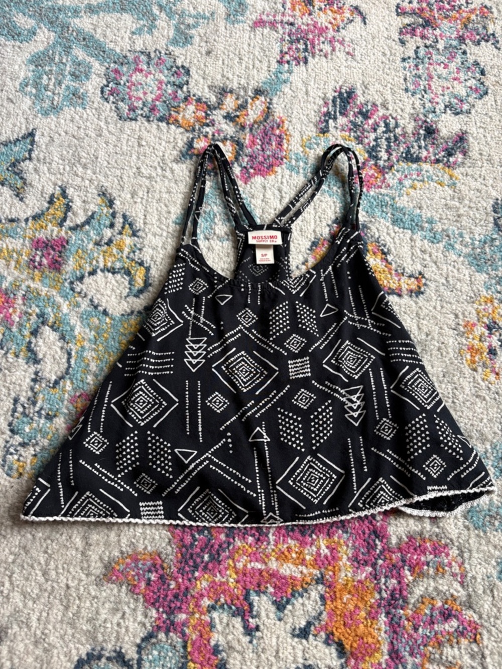 Mossimo Supply Co. Black Tank Top with White Geometric Print